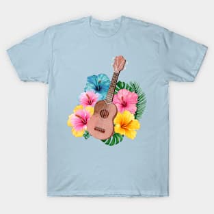 Watercolor Ukulele Hibiscus T-Shirt